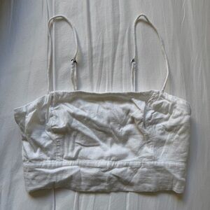 Abercrombie & Fitch White Linen Smocked Back Cropped Tank Top